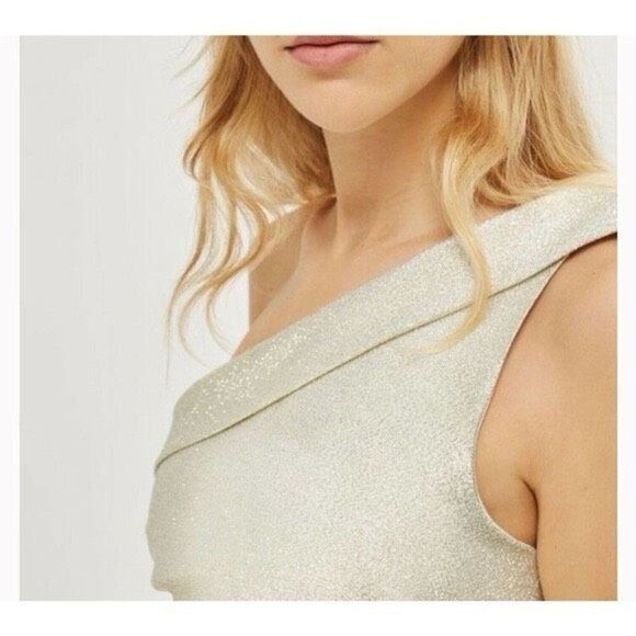 TopShop UK One Shoulder Metallic Sparkle MIDI Dress Cocktail Occasion Party Ivor - Picture 2 of 14